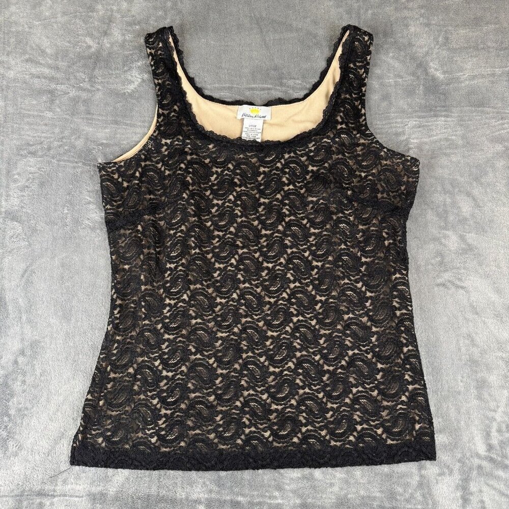 Kathleen Kirkwood Women’s L Black‎ Lace Tank Top Cami Vintage 90s Y2K Whimsigoth